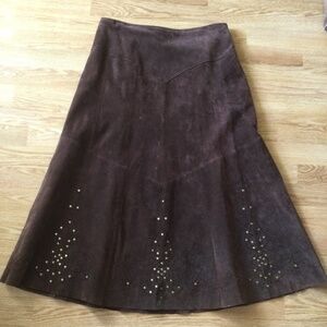 Cold water Creek Brown Suede A-Line Skirt M Western Cutouts and Rivets